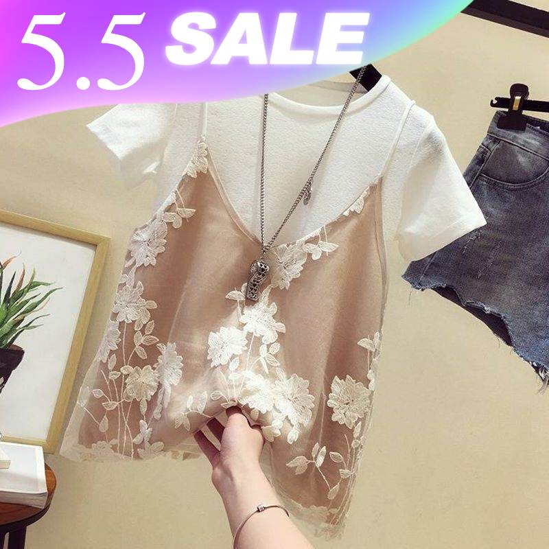 2022 summer fashion new large size women's fat mm love machine top covering stomach and hiding meat age reduction suit two-piece set