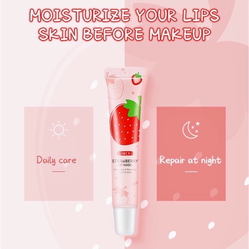 Mặt Nạ Ngủ Môi LAIKOU STRAWBERRY LIP MASK Dâu Tây Chống Lão Hoá Tri Thâm Môi Dưỡng Môi Hồng Tự Nhiên Căng Mọng Mask Môi