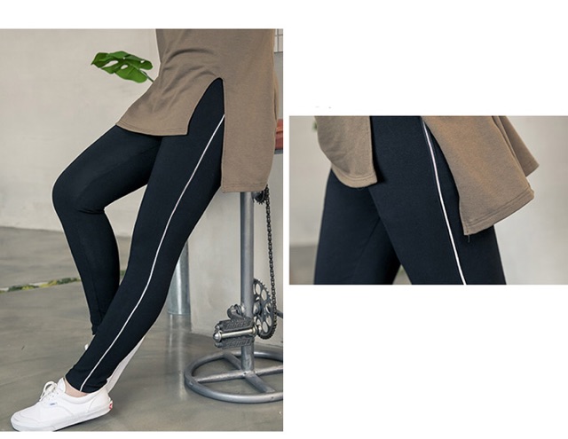 Quần legging big size viền kẻ sọc trắng có túi size đại 60-110kg