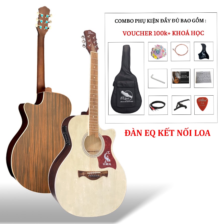 Đàn Guitar Acoustic Chính Hãng ST.Real Guitar Sài Thành ST-XE1 có lắp equalizer kết nối loa tặng kèm 11 món phụ kiện