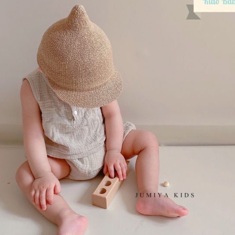 Mũ Cói Chất Liệu Cao Cấp Cho Bé Hình Củ Tỏi Siêu Dễ Thương (6-18m)