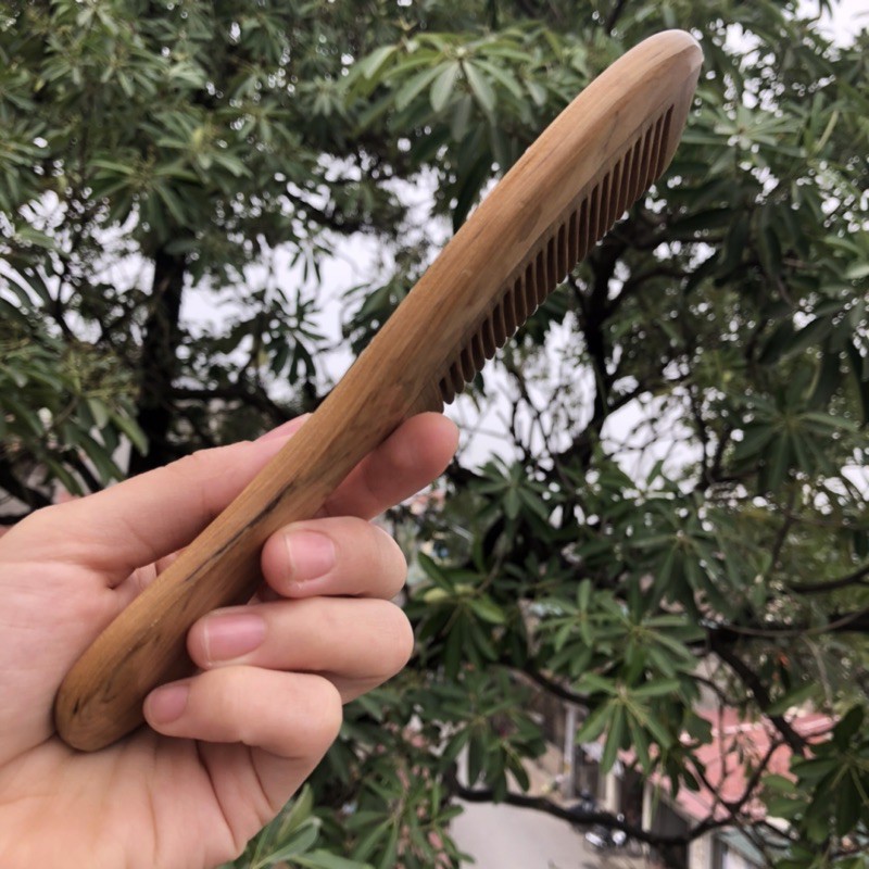 Lược gỗ Thơm ghép răng có chuôi / dáng lược Châu Âu  (Size: XL - 20cm) chải tóc thư giãn hằng ngày (COH257) HAHANCO