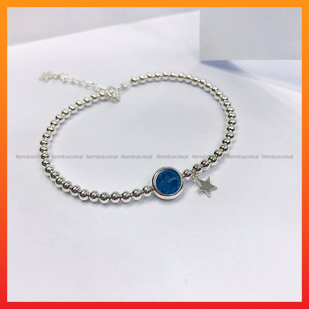 Lắc tay bi đá xanh HĐ chất liệu bạc ta cao cấp, lắc tay bi tùy chỉnh kích cỡ