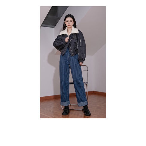 Quần Jeans sọc xanh retro