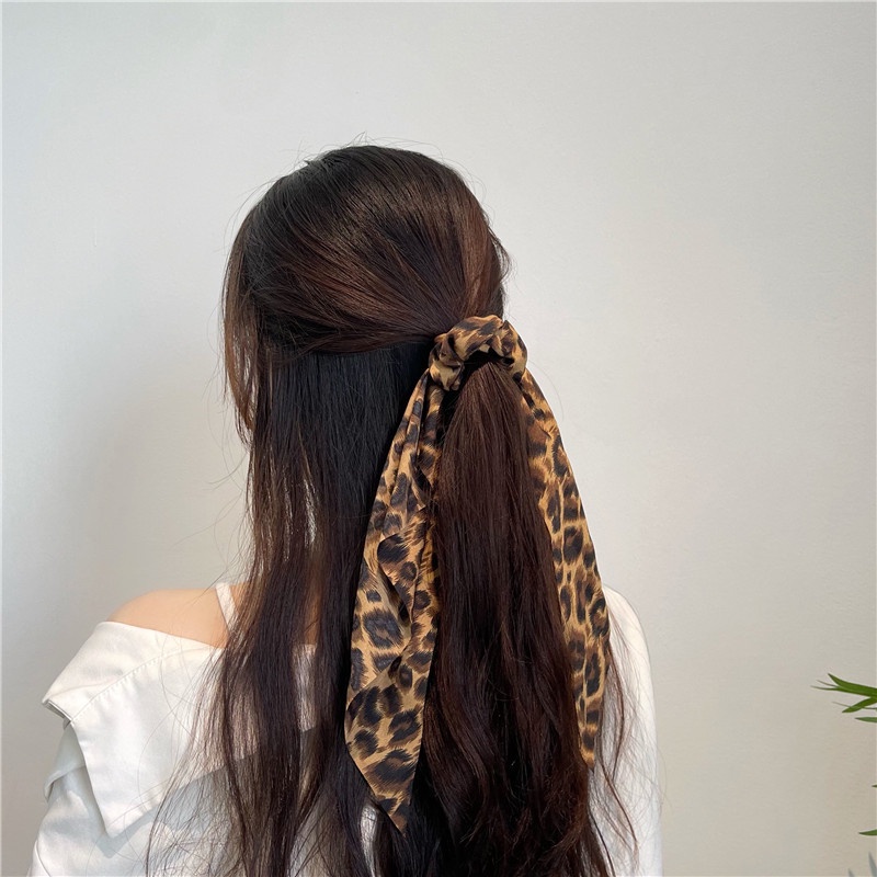 (0489) Dây Chun Buộc Tóc Scrunchies Dây Dài Da Báo Nhiều Màu Cá Tính