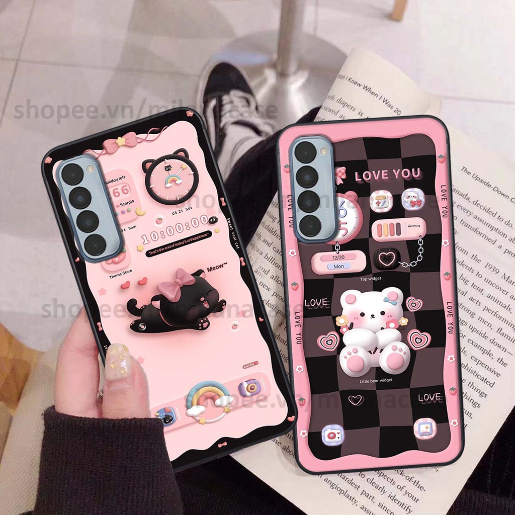 Ốp Oppo Reno4 /  Reno4 Pro / Reno 4 hình đồng hồ icon gấu mèo cute cực dễ thương ngộ nghĩnh