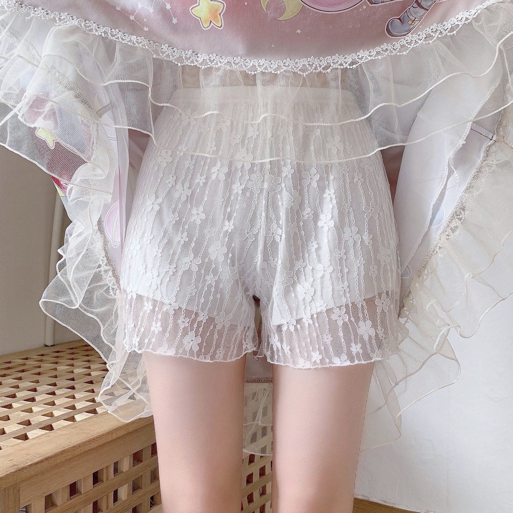 Quần An Toàn Phối Ren Màu Trắng Đen Phong Cách Lolita Nhật Bản Thời Trang Mùa Hè Cho Nữ