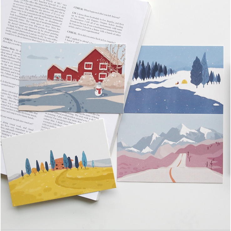 (Postcard) Hộp 30 bưu thiếp đáng yêu, phong cảnh, thời gian ngưng đọng họa tiết vintage trang trí sổ tay