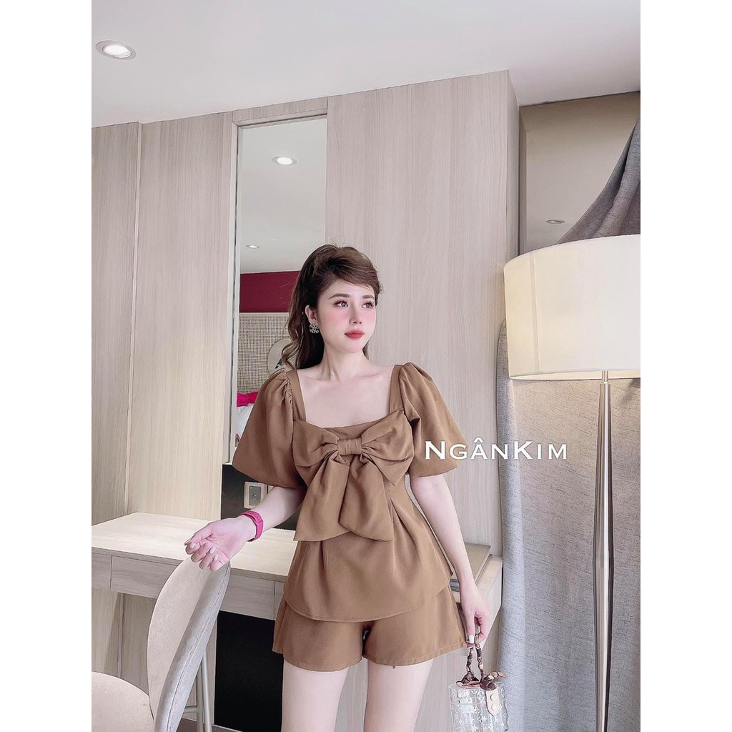 Set Nơ Ngực Cổ Vuông Mix Quần Sooc | BigBuy360 - bigbuy360.vn