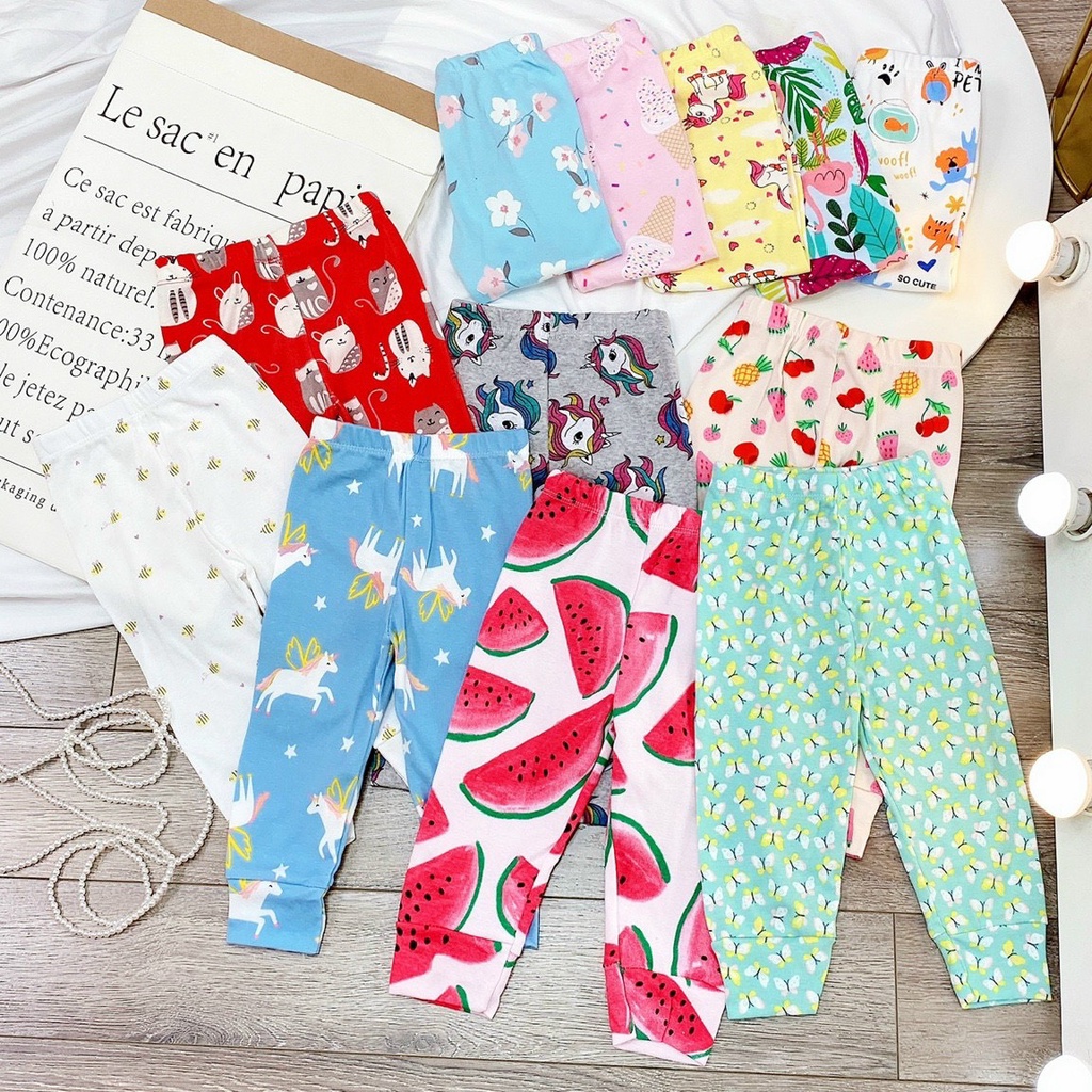 Quần Thun Bozip Dài Bé Gái Chất Cotton Dày Thấm Hút Mồ Hôi Họa Tiết Dễ Thương Loại 1