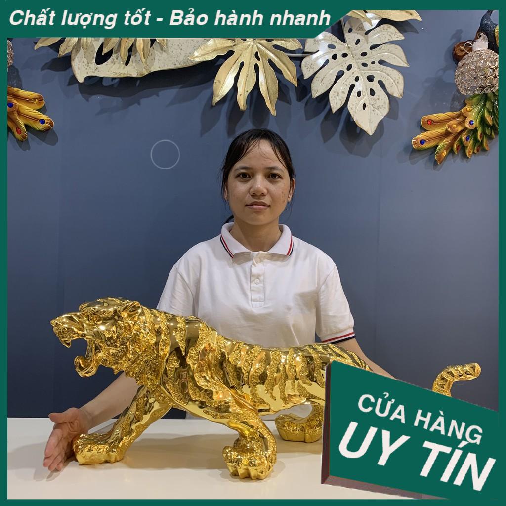 Tượng hổ để bàn kệ mạ vàng titan sáng bóng sang trọng T37