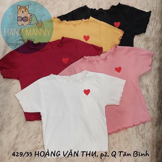 Áo Thun Gân Form Croptop Phối Diềm Thêu Trái Tim Nhỏ Ở Ngực Cực Bayby TTS0618