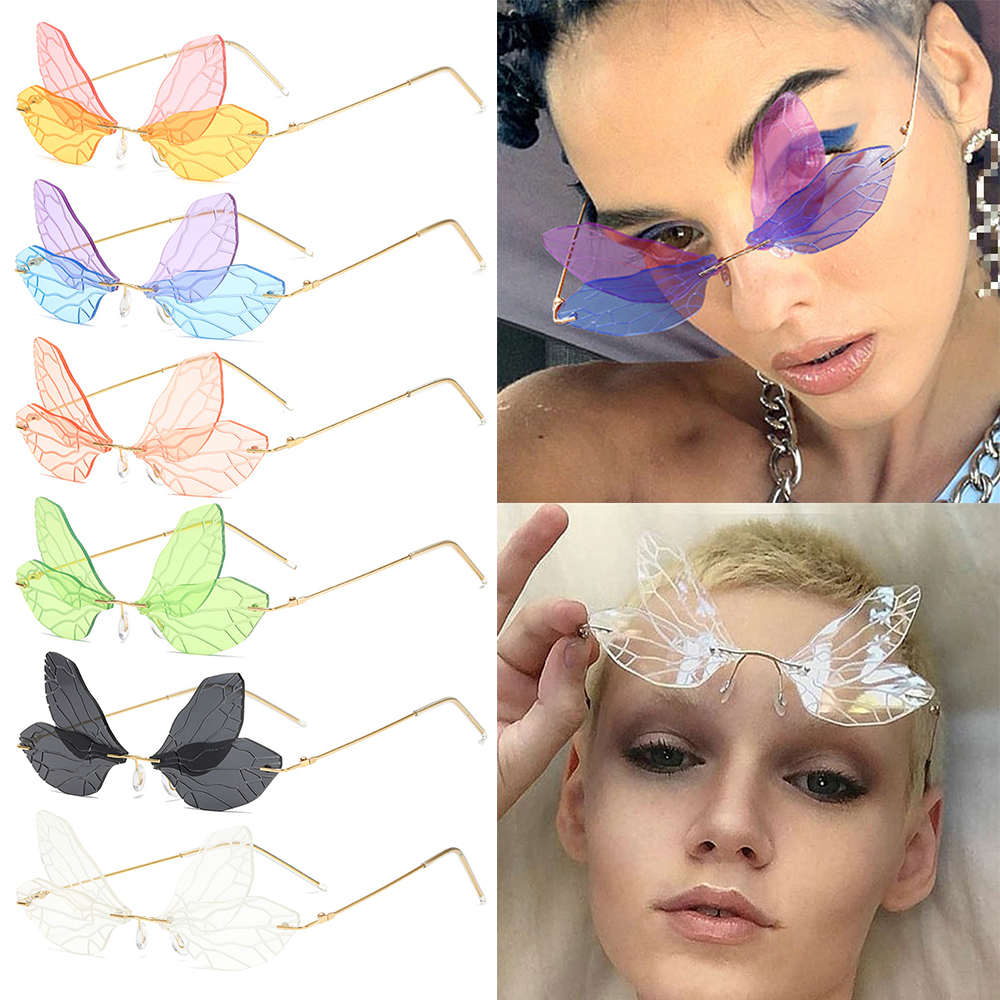 Kính Mát Hình Bướm Không Gọng Chống Tia UV 400 Thời Trang Dành Cho Nữ