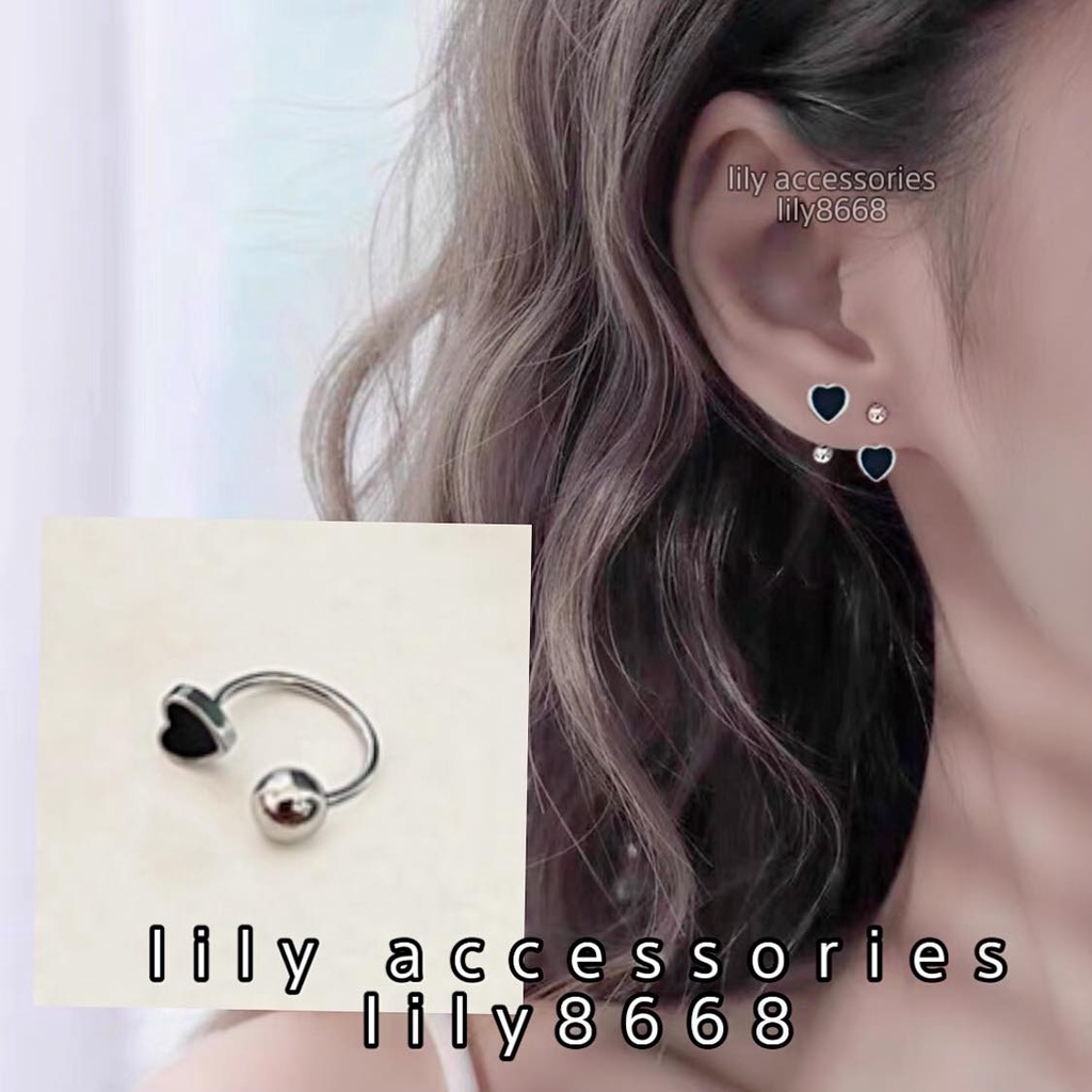 khuyên chữ U tim đá đen không gỉ