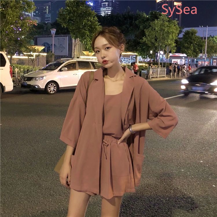 Bộ trang phục ba món dáng rộng màu trơn thời trang trẻ trung mùa hè cho nữ