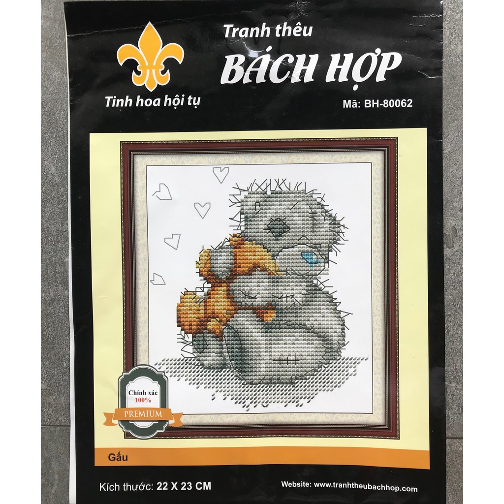 TRANH THÊU CHỮ THẬP - GẤU XÁM DỄ THƯƠNG