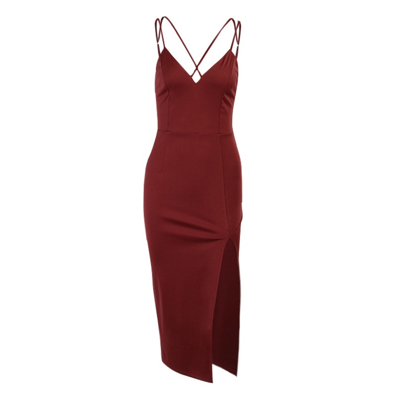 Đầm Hai Dây Màu Trơn Xẻ Tà Thời Trang Cho Nữ