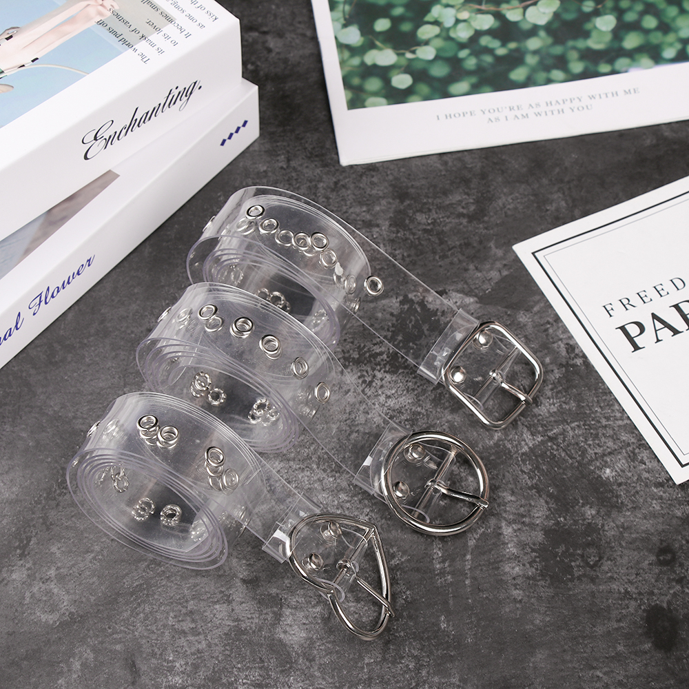 Thắt Lưng Phong Cách Punk Màu Trong Suốt Khóa Trái Tim/tròn/vuông Cho Nữ