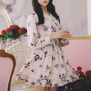 Váy hoa lụa hàn quốc tiểu thư điệu đà dễ thương