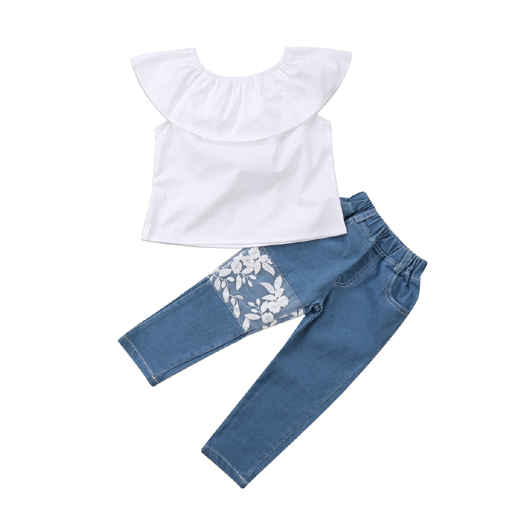 Set Áo Trễ Vai + Quần Jeans Cho Bé Gái