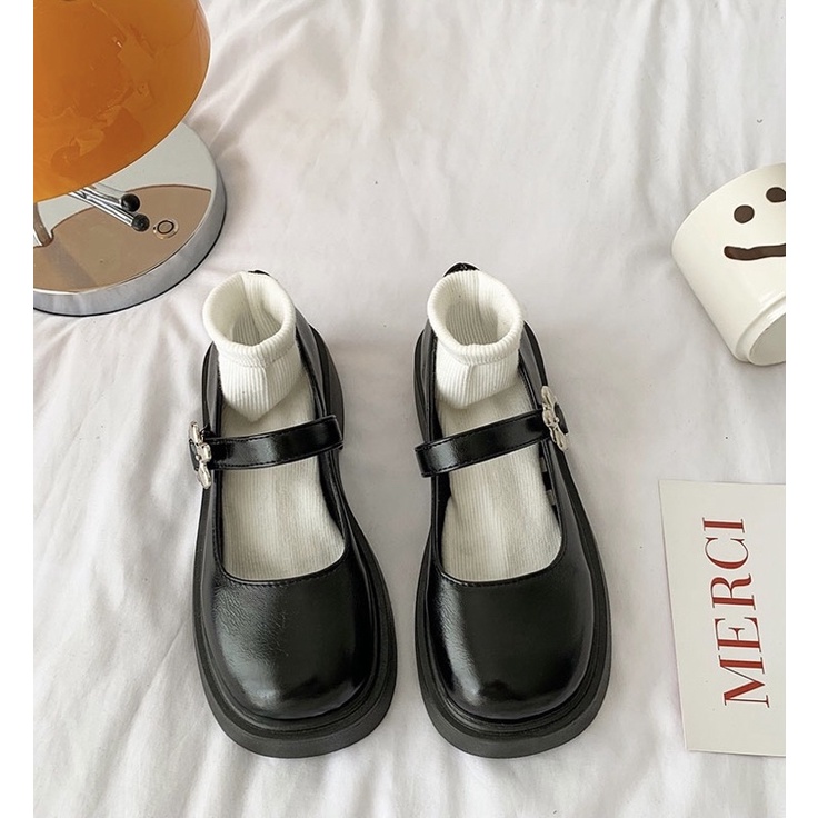 Giày búp bê có quai bông hoa Mary Jane tiểu thư đế 5cm dễ thương ulzzang Hàn Quốc Yannie Lolita
