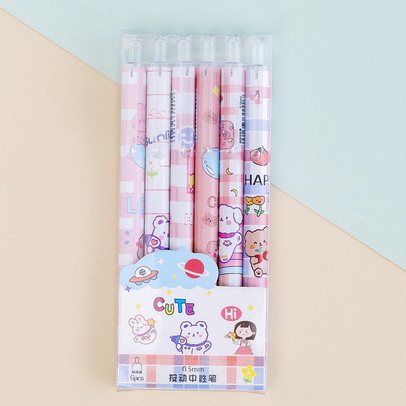 Hộp 6 Bút Bi Bấm Mực Đen Nhiều Hình Cute