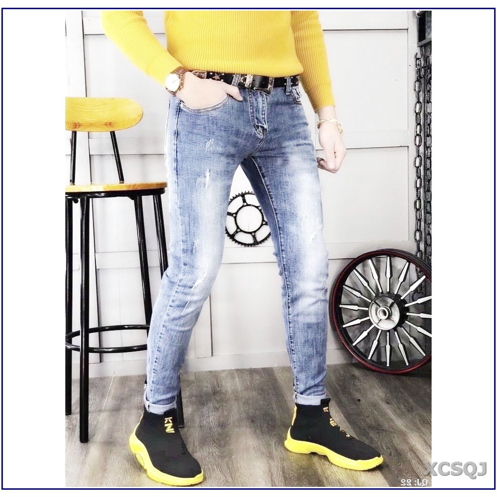 Quần jean nam cao cấp XANH BẠC cào xước 5678, không xù lông, không ra màu, chất giãn tốt v2-388