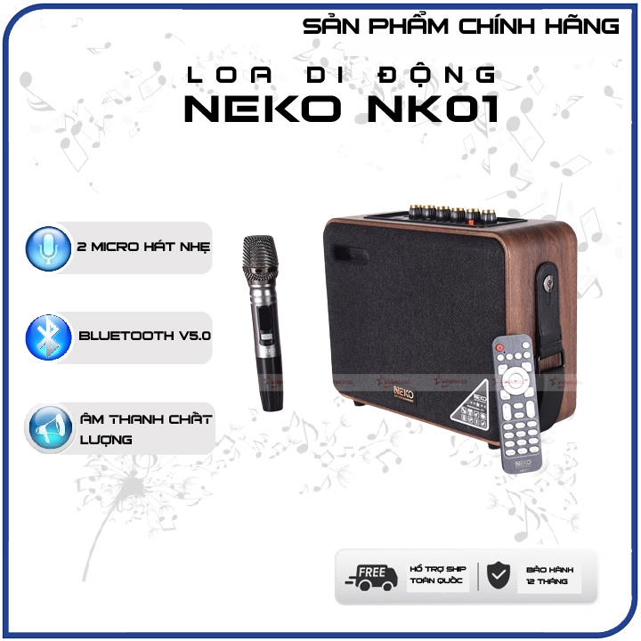 Loa Kéo Di Động Neko NK01, loa mini cao cấp chính hãng, Tặng kèm 1 Micro UHF + tặng kèm bọc micro và chống lăn