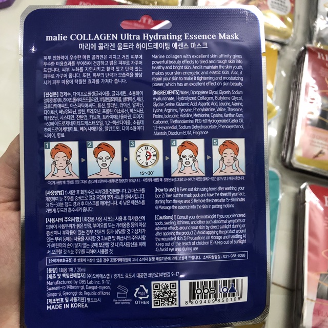 COMBO 10 MIẾNG MẶT NẠ HÀN QUỐC DƯỠNG TRẮNG VÀ TÁI TẠO DA COLLAGEN ULTRA HYDRATING ESSENCE MASK MALIE