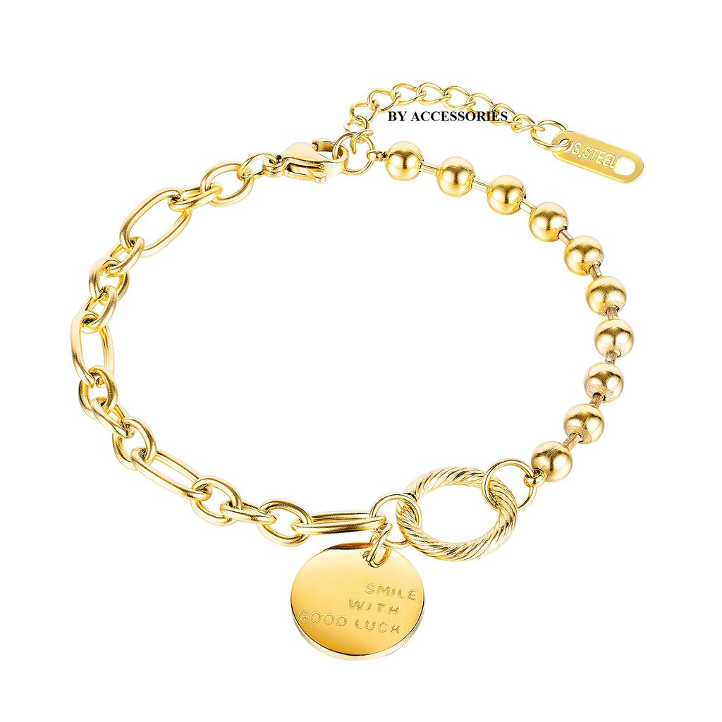 Lắc tay titan xích bi mặt cười Smile with goodluck không gỉ