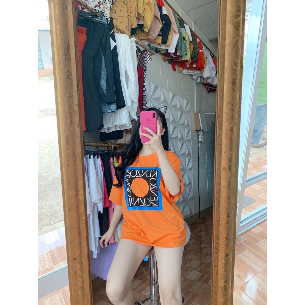 Áo thun form rộng màu cam nổi bật in hình kenzo cực xinh