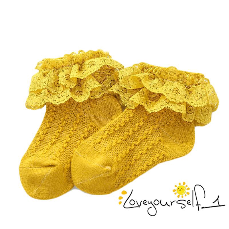 Vớ Cotton Phối Ren Thoáng Khí Dễ Thương Cho Bé Gái 1 Màu Lựa Chọn