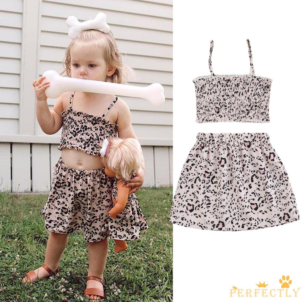 Set Áo Croptop Sát Nách Họa Tiết Da Báo + Chân Váy Ngắn Lưng Thun Cho Bé Gái