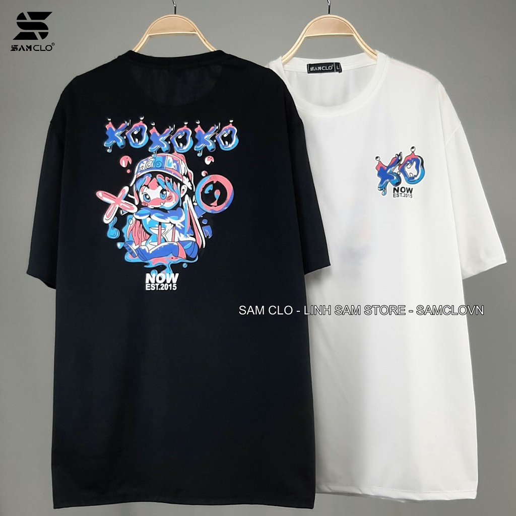 Áo thun tay lỡ nam nữ SAM CLO phông form rộng Unisex, mặc cặp, nhóm, lớp in hình cô gái chữ NOW CARO XO
