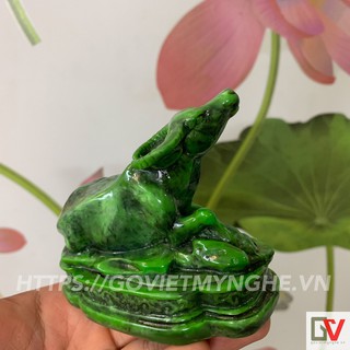[Tượng trâu] Tượng đá con trâu trang trí tượng Trâu phong thủy - Dài 10cm - Màu xanh lục bích