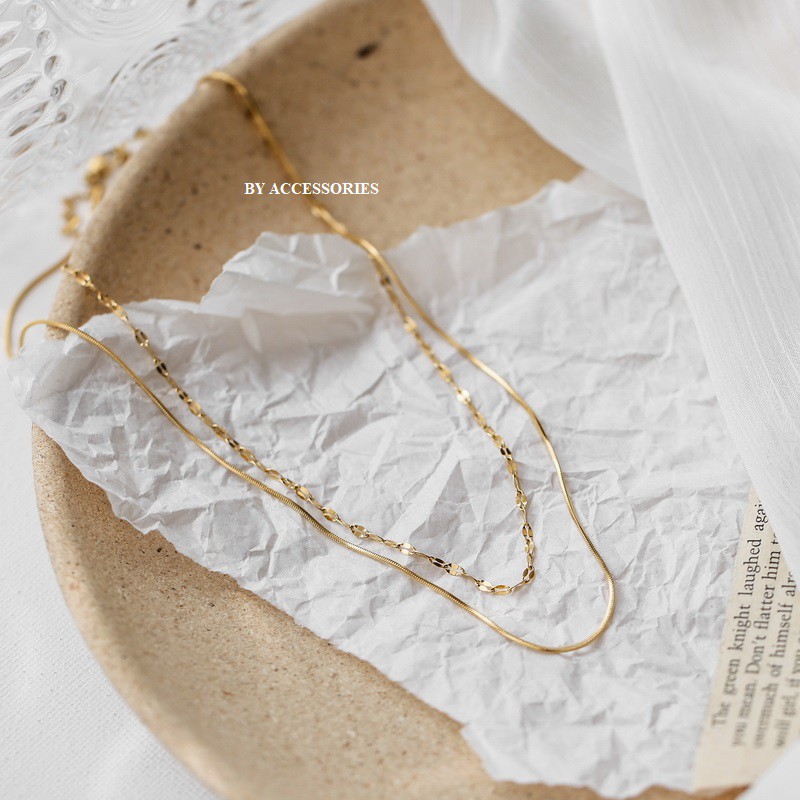 Dây chuyền titan 2 tầng xích lá me và dây mì không gỉ