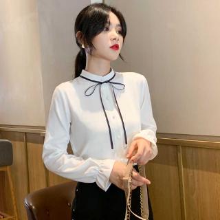 Áo voan tay dài cổ thắt nơ thanh lịch cho nữ