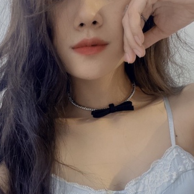 Choker đính đá thắt nơ - Vòng cổ đính đá thắt nơ đen