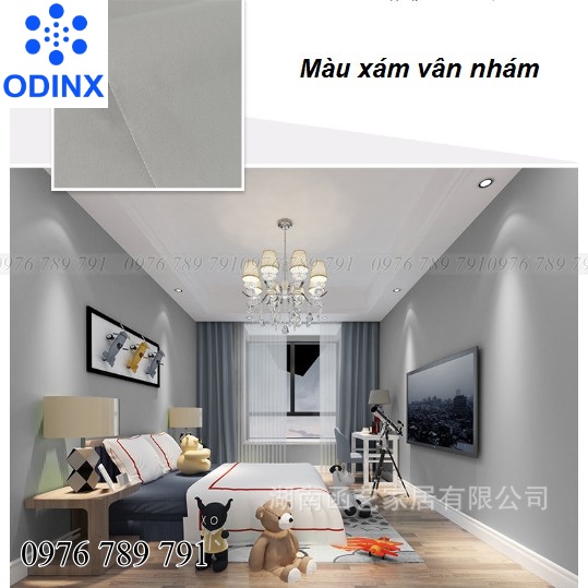 10m Giấy Dán Tường Màu Xám Nhạt Vân Vải Nhám Có Keo Sẵn, Decal Dán Tường 10m Vân Nổi Phòng Ngủ Đẹp