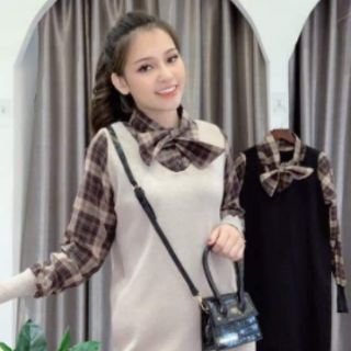 Váy len phối sơ mi