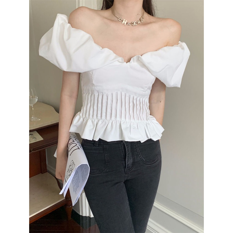 Áo Tay Phồng Ngắn Lưng Cao Sang Trọng Cao Cấp Mới