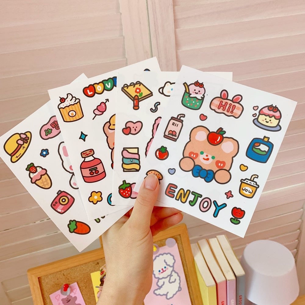 Sticker gấu xinh 1 tấm dán bình nước