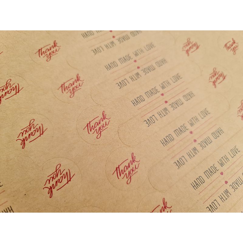 90 tem niêm phong "hand made with love" decal kraf siêu sang, mộc mạc - nhận in theo yêu cầu