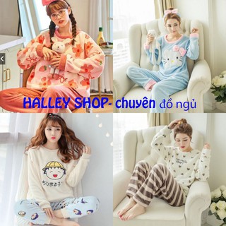 Bộ đồ ngủ nữ, bộ mặc nhà, pijama, quần áo thu đông xuân dài tay nỉ bông nhung lông ấm áp kèm ảnh thật- QA09