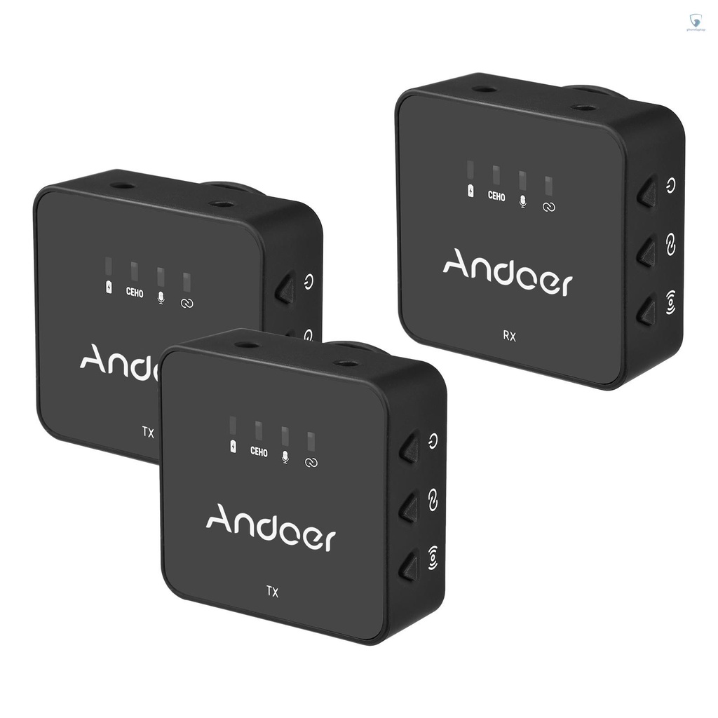 Micro Không Dây Andoer One-Trigger-Two 2.4G (2 Bộ Phát + 1 Đầu Nhận) Max.30M Hiệu Quả Cao Kèm Cáp Âm Thanh TRS &amp; TRRS