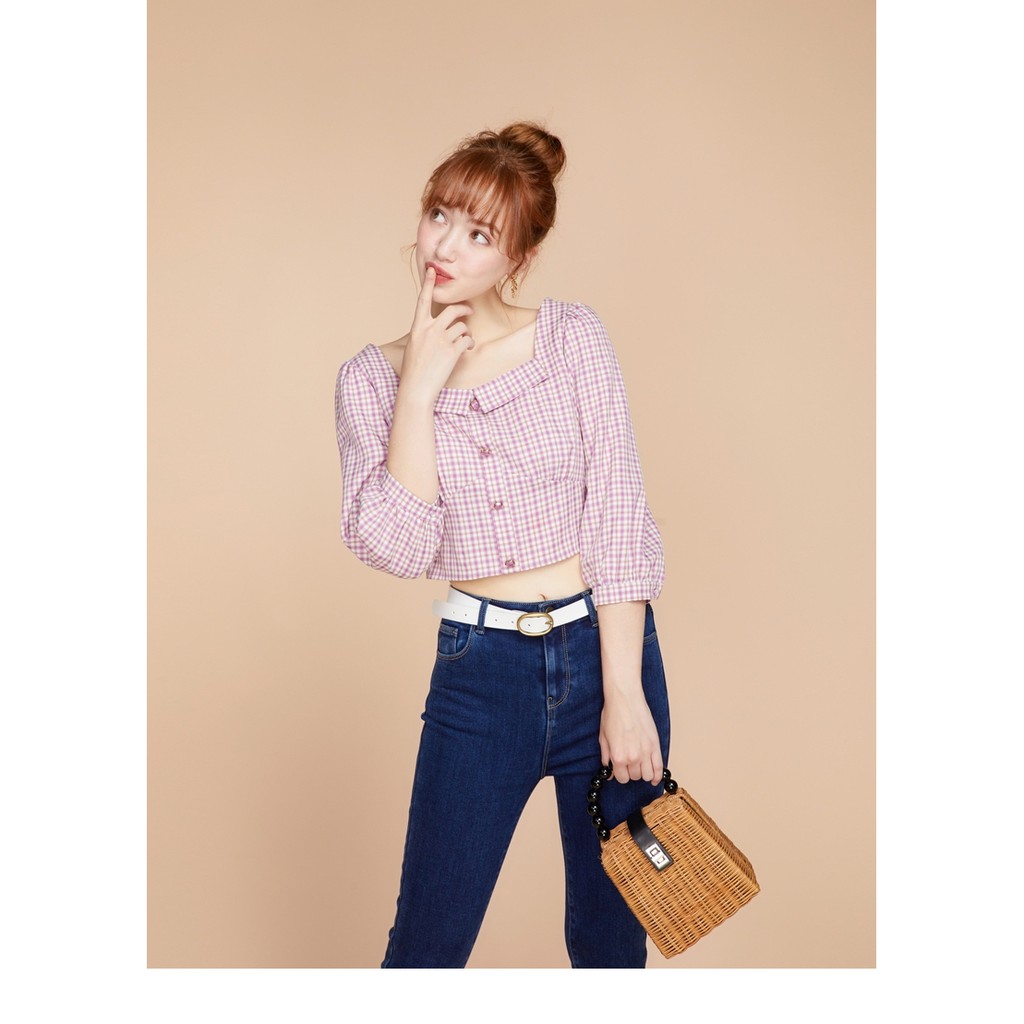 B003 Áo croptop xuất dư của CACHE CACHE caro cổ vuông