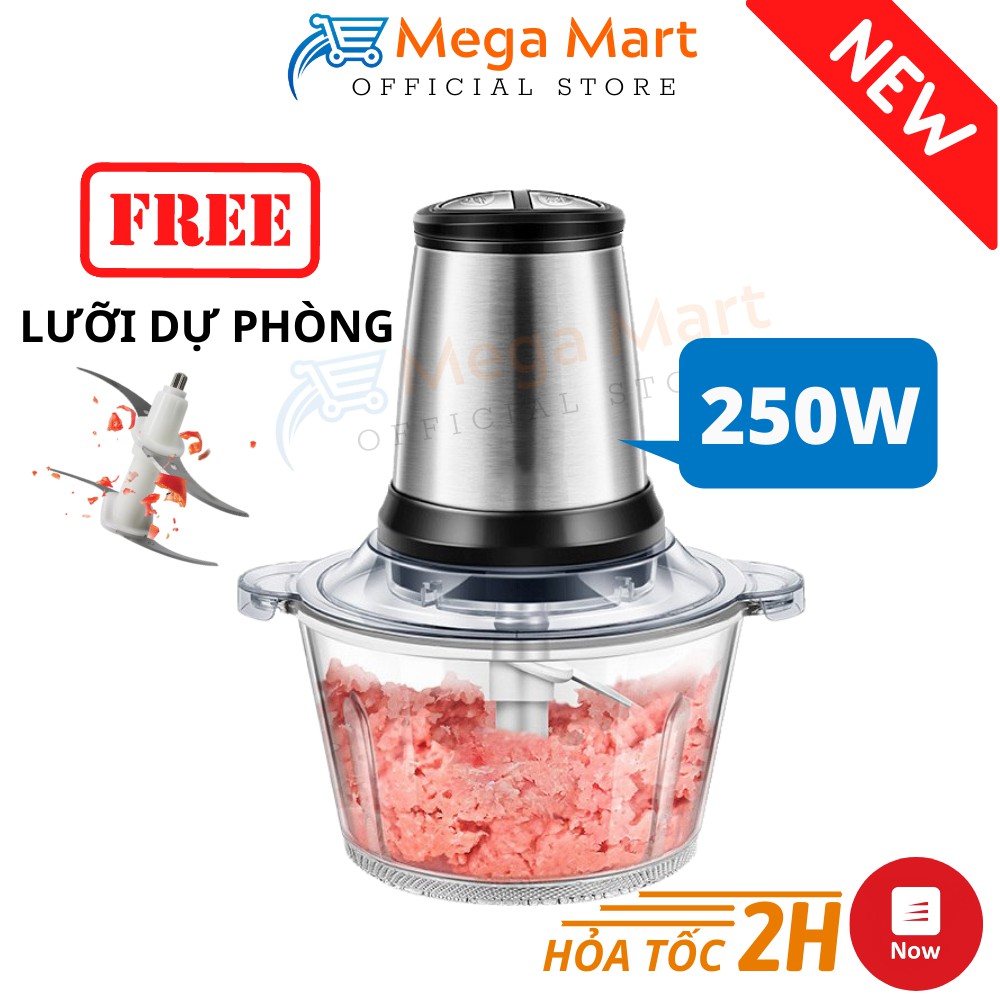 Máy Xay Thịt Cối Nhựa 2L Công Suất 250W - Máy Xay Thực Phẩm Đa Năng 4 Lưỡi, Xay Sinh Tố, Rau Củ