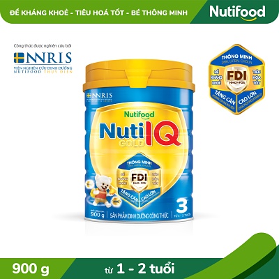 Sữa Bột Nuti IQ Gold STEP 3 900g_Đề kháng khỏe - tiêu hóa tốt - bé thông minh