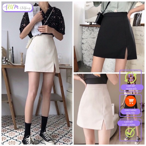 Chân Váy Công sở Nữ chữ A xẻ trước có Quần trong Chất vải Vitex Có khóa kéo sau lưng
