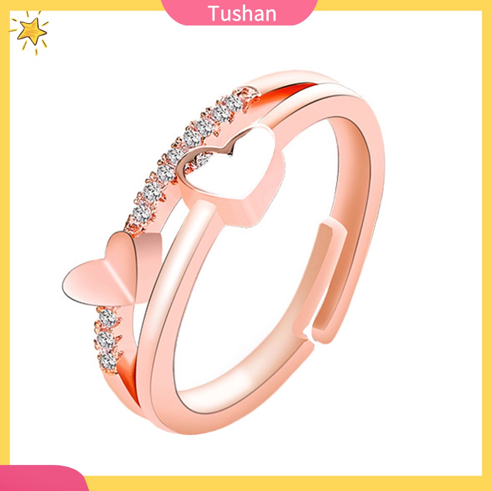 Nhẫn Hở Hình Trái Tim Đôi Đính Đá Thời Trang Cho Nữ